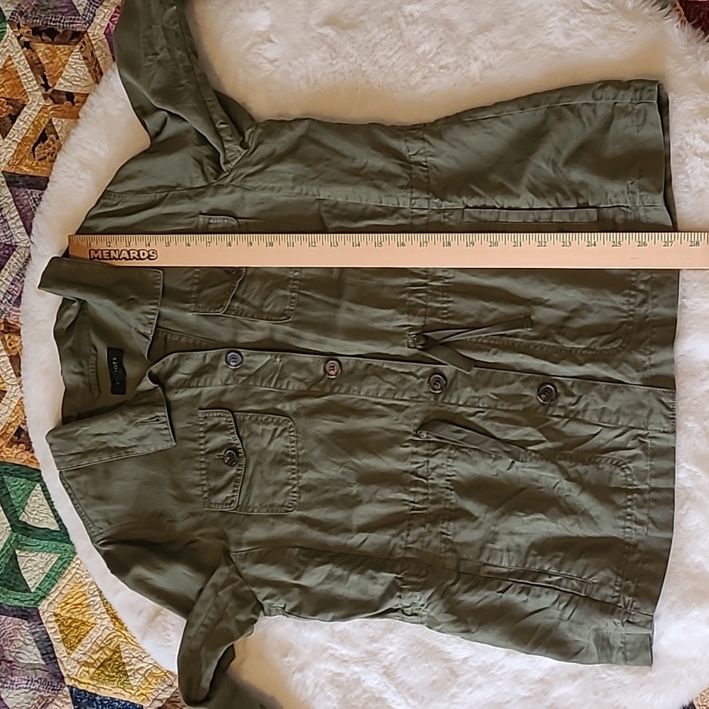 Talbots Linen Cotton Blend Dark Green Utility Lightweight Summer Jacket - Picture 10 of 11
